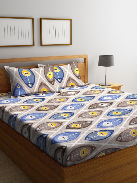

NEUDIS Blue & Grey Abstract 180 TC Cotton 1 King Bedsheet with 2 Pillow Covers