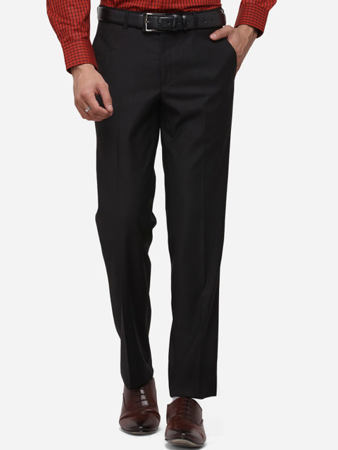 

METAL Men Black Slim Fit Checked Formal Trousers