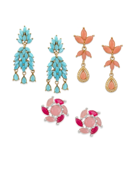 

Mahi Set of 3 Multicoloured Floral Design Earrings, Multi