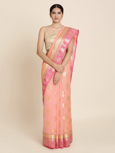 

Koskii Peach-Coloured Woven Design Brocade Saree