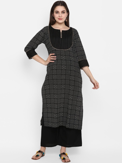 

ZOEYAMS Women Black Woven Design Straight Kurta
