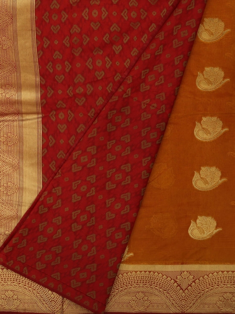 

Pothys Red & Mustard Jute Silk Woven Design Saree