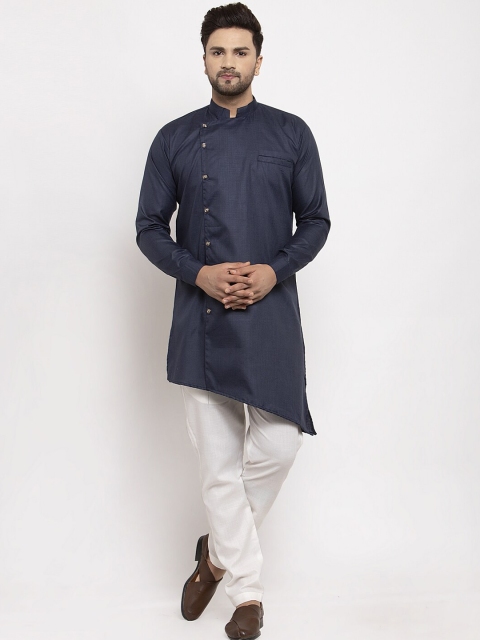

Benstoke Men Navy Blue & White Solid Kurta with Pyjamas