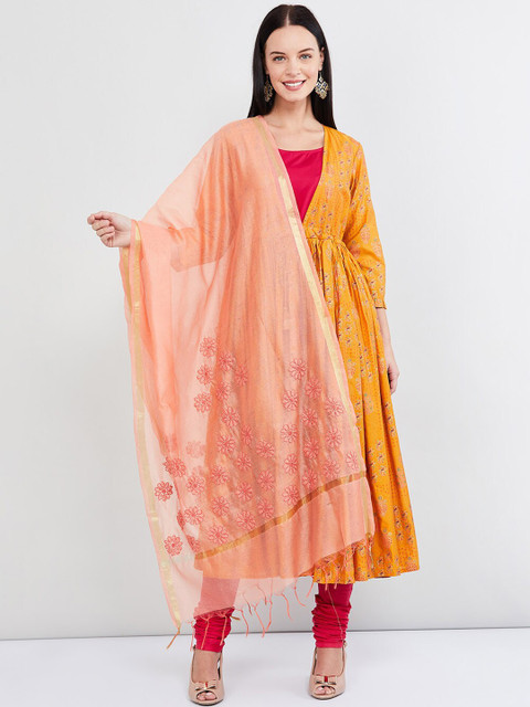 

max Peach-Coloured Embroidered Dupatta