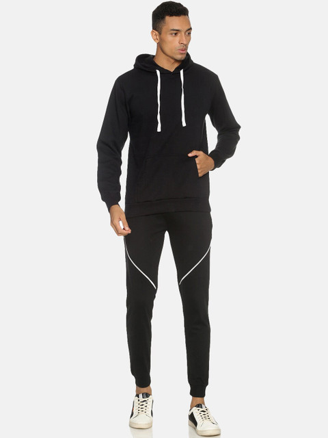 

Campus Sutra Men Black Solid Hooded Tracksuit