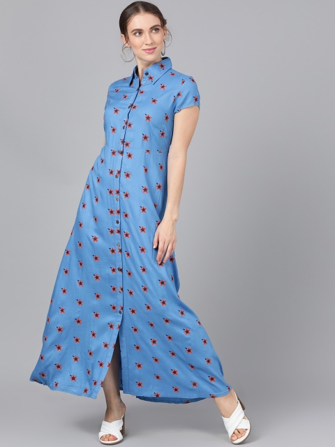 

AKS Women Blue Printed Maxi Dress