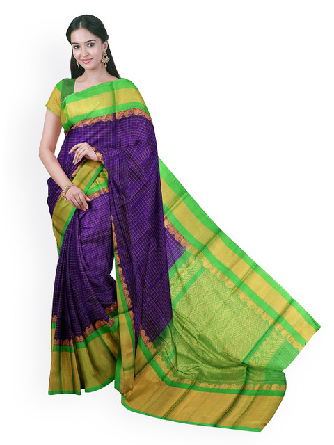 

APCO Blue & Green Silk Cotton Handloom Checked Saree
