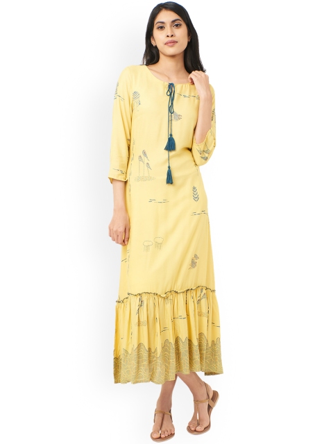 

IMARA Women Yellow Solid Maxi Dress