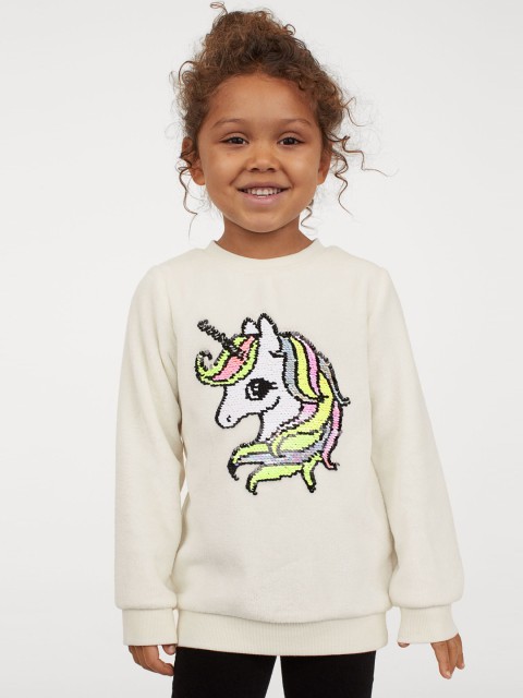 

H&M Girls Off White Solid Reversible Sequin Top