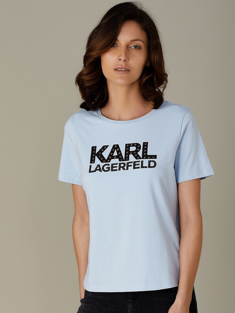 

COVER STORY by KARL LAGERFELD Women Blue Printed Round Neck T-shirt