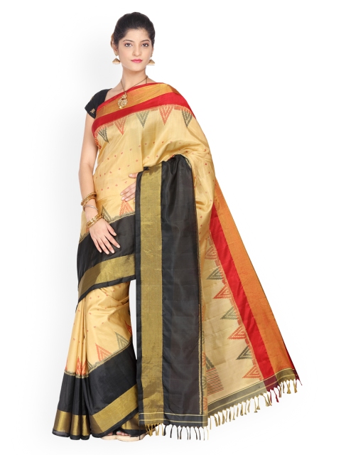 

Vijayalakshmi Silks Beige & Black Pure Silk Printed Patola Saree
