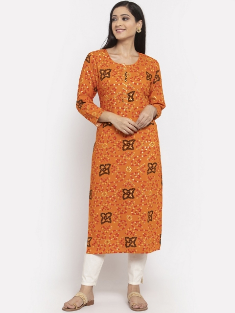

Clora Creation Women Orange Printed Straight Kurta
