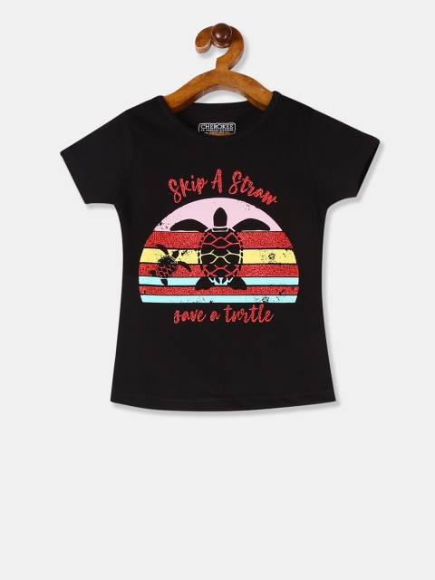 

Cherokee Girls Black & Red Printed Round Neck T-shirt