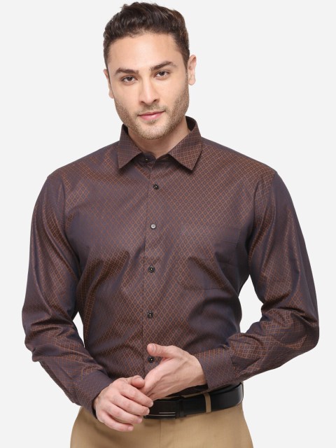 

Greenfibre Men Coffee Brown Regular Fit Self Design Party Shirt