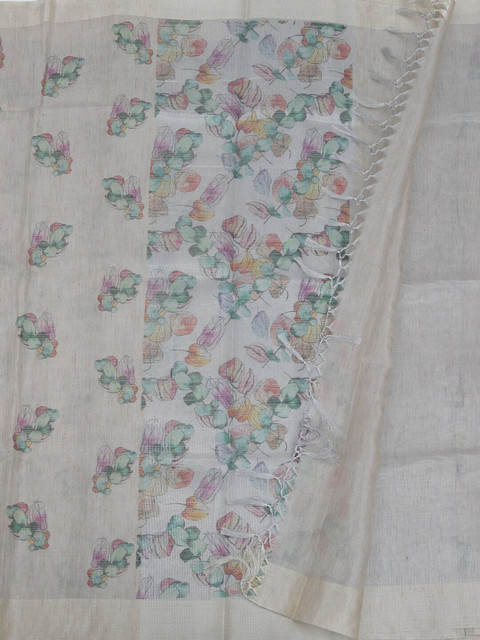 

Pothys Grey Printed Tissue Cotton Saree