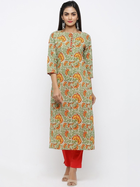 

Maaesa Women Green & Yellow Printed Kurta with Pyjamas
