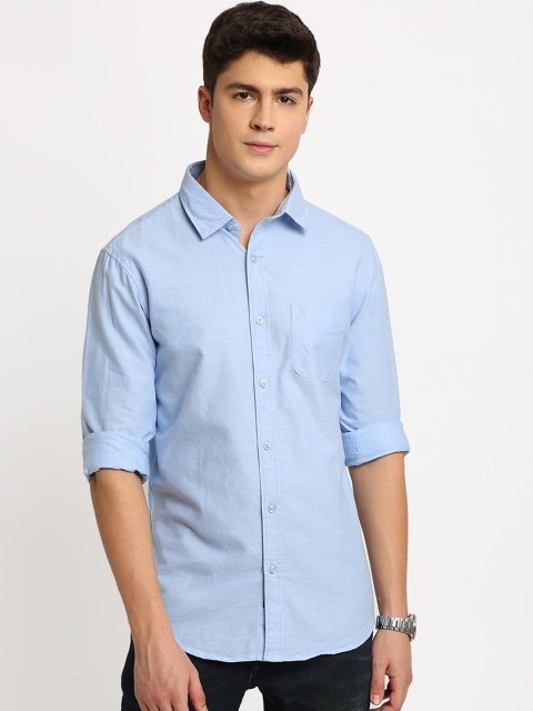 

TED HARBOR Men Turquoise Blue Slim Fit Solid Casual Shirt