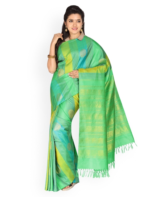 

Vijayalakshmi Silks Green & Blue Pure Silk Woven Design Saree