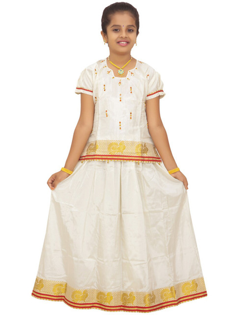 

Kanakadara Beige & Gold-Coloured Ready to Wear Pattu Pavadai