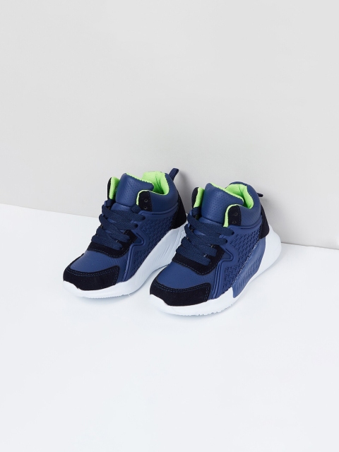 

max Boys Navy Blue Colourblocked PU Mid-Top Sneakers