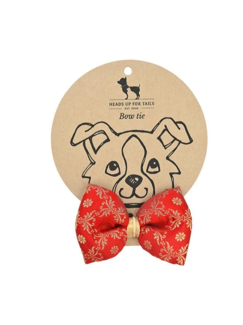 

Heads Up For Tails Red & Gold Printed Dog Bow Tie, Na