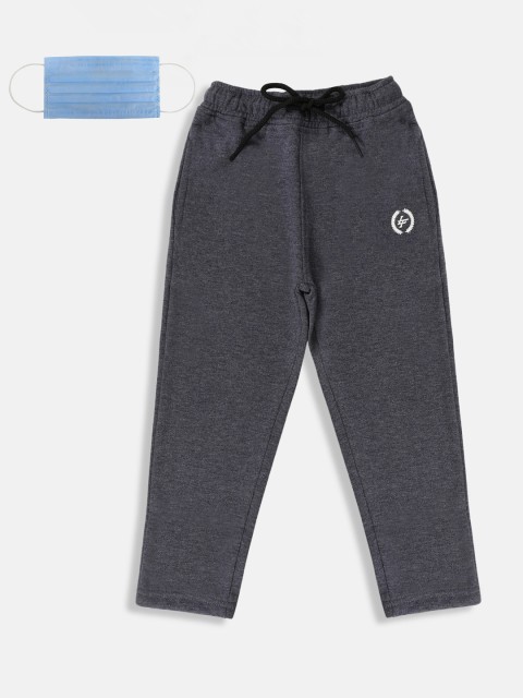 

Lil Tomatoes Boys Charcoal Grey Solid Straight-Fit Track Pants With Face Mask