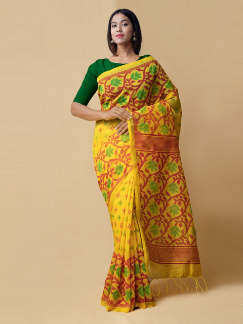 

Unnati Silks Yellow & Red Silk Cotton Printed Saree