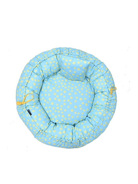 

Heads Up For Tails Blue & Yellow Printed Round Dog Bed with Pillow
