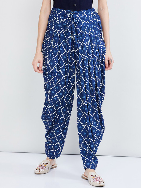 

max Women Blue & White Printed Loose-Fit Salwar