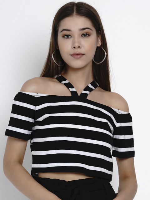 

Texco Women Black &White Striped Bardot Top