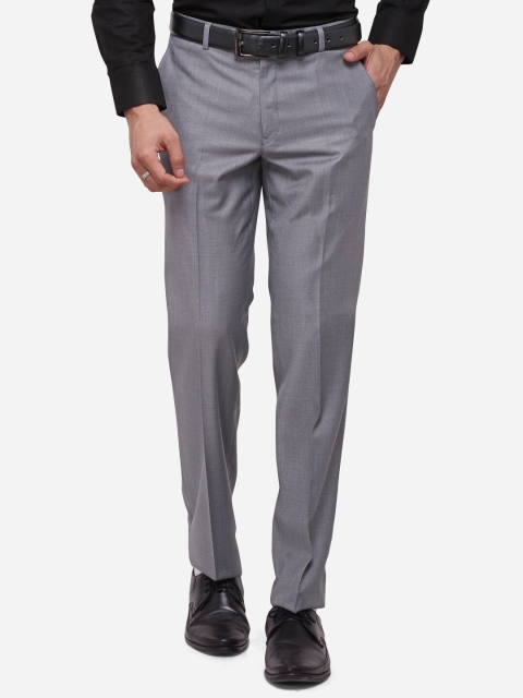 

METAL Men Grey Slim Fit Solid Formal Trousers