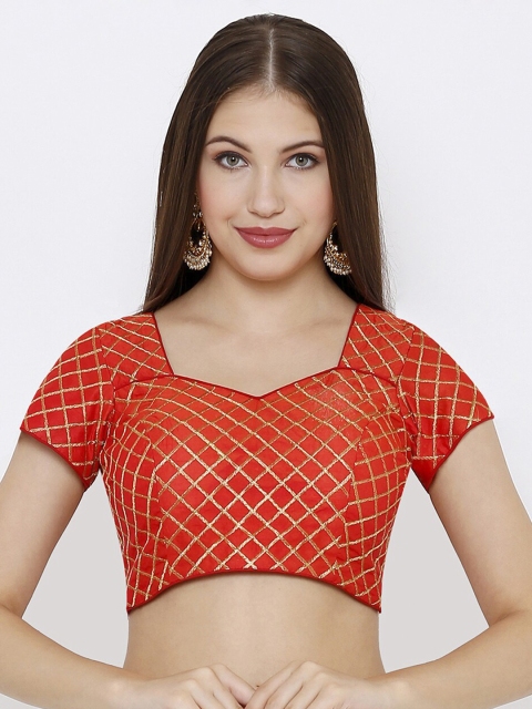 

SALWAR STUDIO Women Red & gold-Coloured Embroidered Readymade Saree Blouse