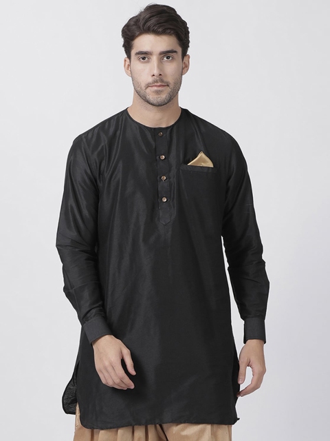 

VASTRAMAY Men Black Solid Straight Kurta