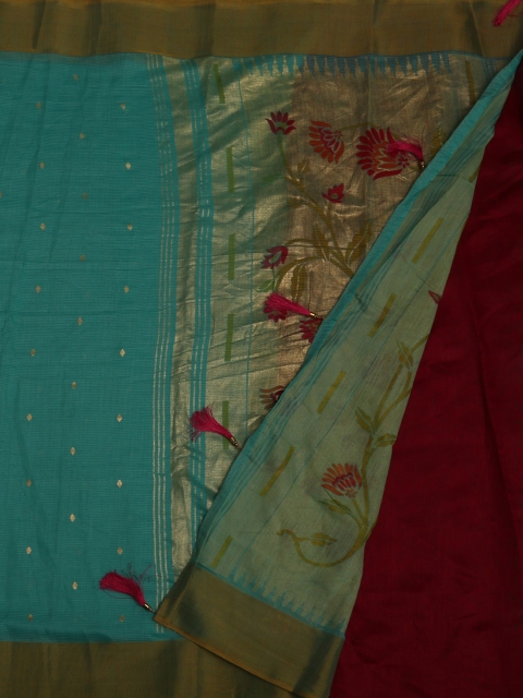 

Pothys Blue Woven Design Jute Cotton Saree