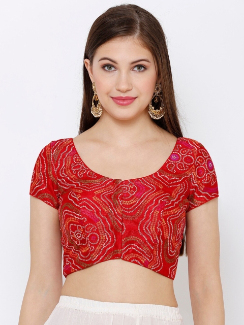 

SALWAR STUDIO Women Red & White Printed Readymade Saree Blouse
