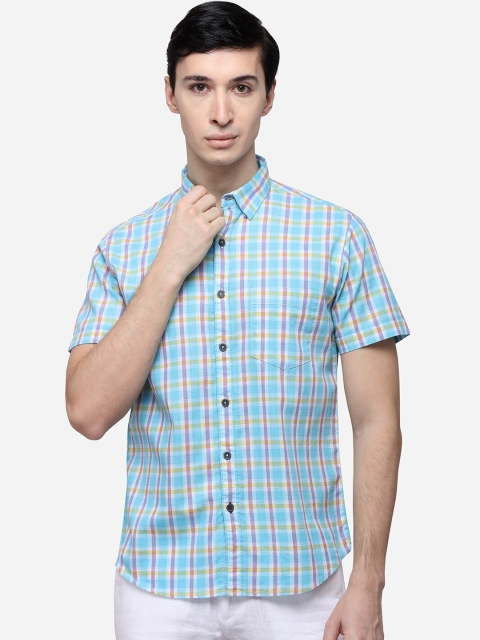

Greenfibre Men Blue & Pink Slim Fit Checked Casual Shirt