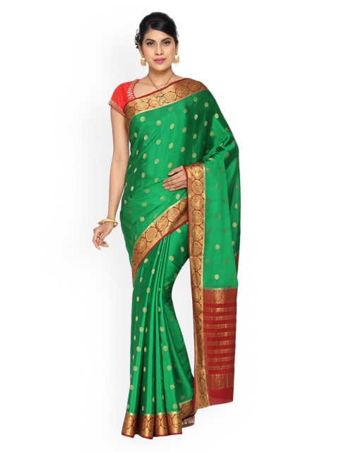 

Vijayalakshmi Silks Green & Maroon Pure Silk Woven Design Mysore Silk Saree