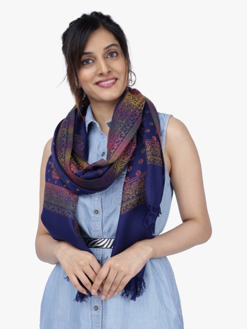 

Scarves & Glitters Women Navy Blue & Yellow Self Design Scarf