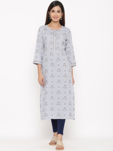 

kipek Women Grey Printed Straight Kurta