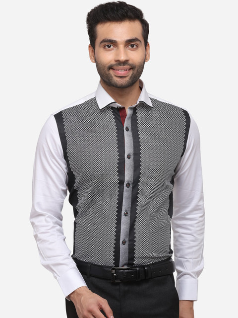 

JB STUDIO Men White & Black Slim Fit Printed Shirt