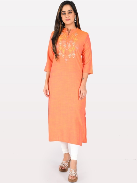 

Neerus Women Orange Embroidered Straight Kurta