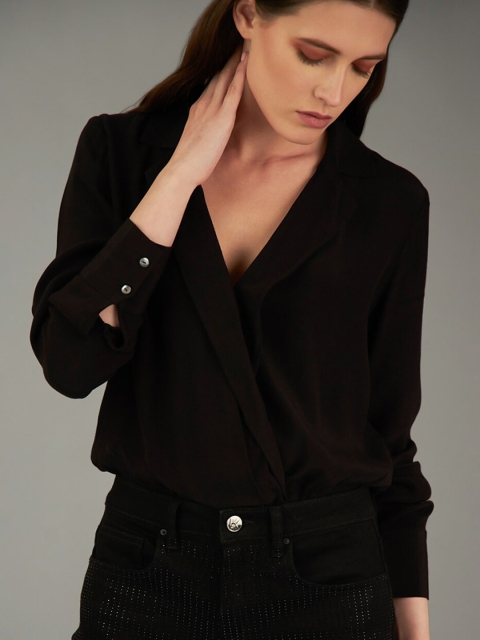 

COVER STORY by KARL LAGERFELD Women Black Solid Wrap Top