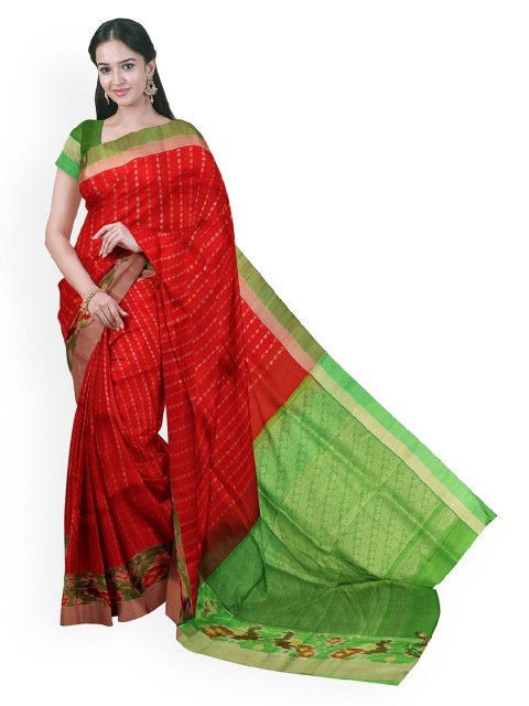 

APCO Red & Green Silk Cotton Woven Design Handloom Saree