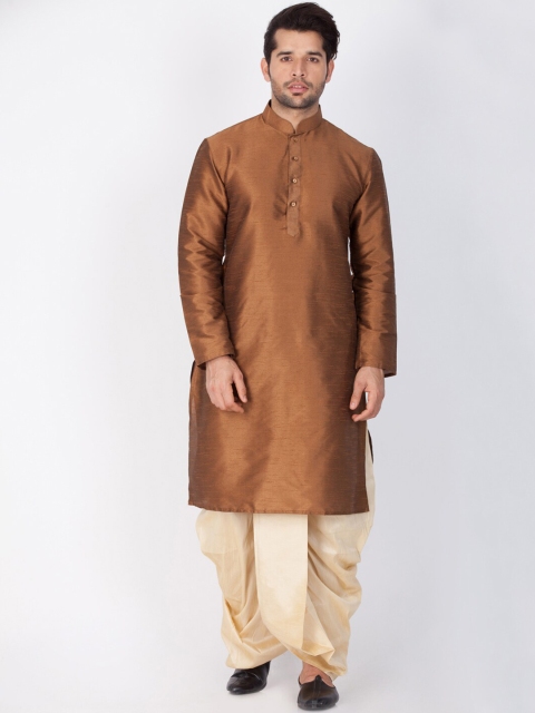

VASTRAMAY Men Brown & Beige Solid Kurta with Dhoti Pants