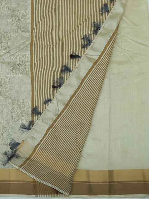 

Pothys Cream-Coloured Woven Design Jute Silk Saree