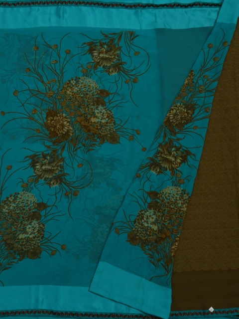 

Pothys Turquoise Blue Printed Jute Cotton Saree