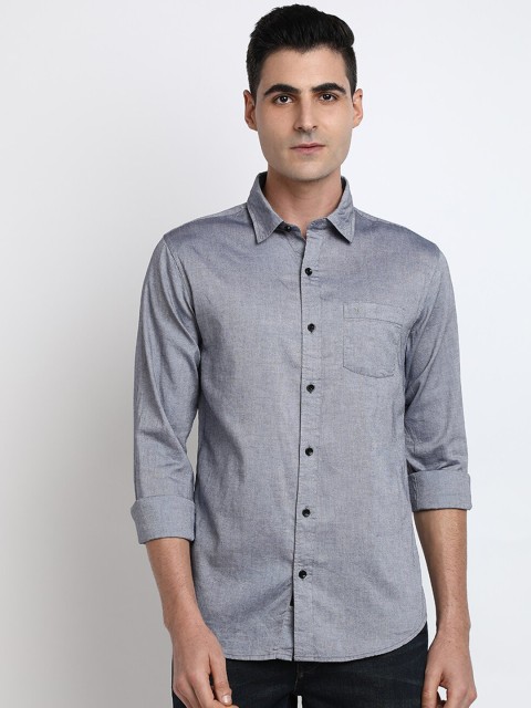 

TED HARBOR Men Grey Slim Fit Solid Oxford Casual Shirt