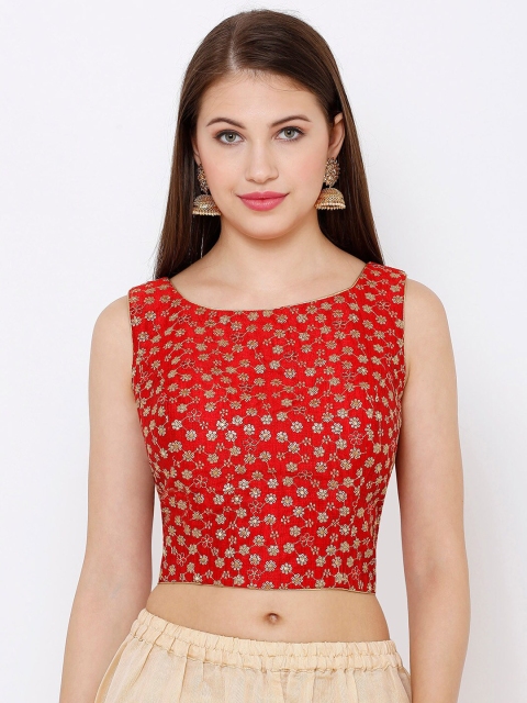 

SALWAR STUDIO Women Red & Gold-Coloured Embroidered Readymade Saree Blouse
