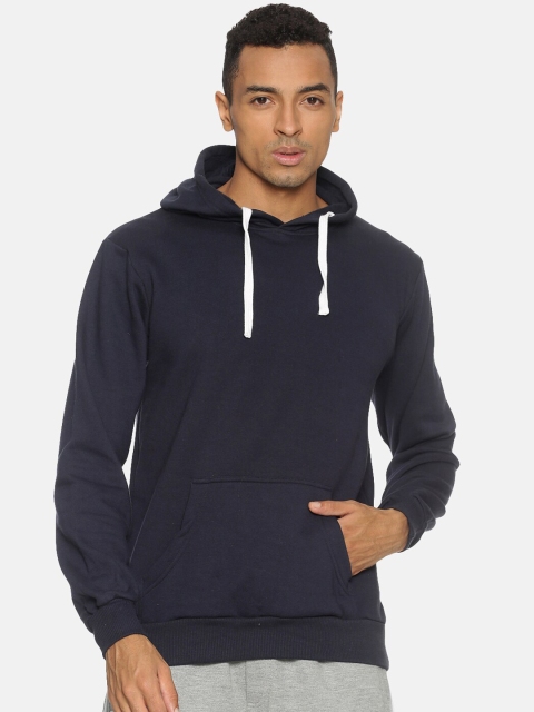 Campus Sutra Men Navy Blue Solid Hooded Sweatshirt