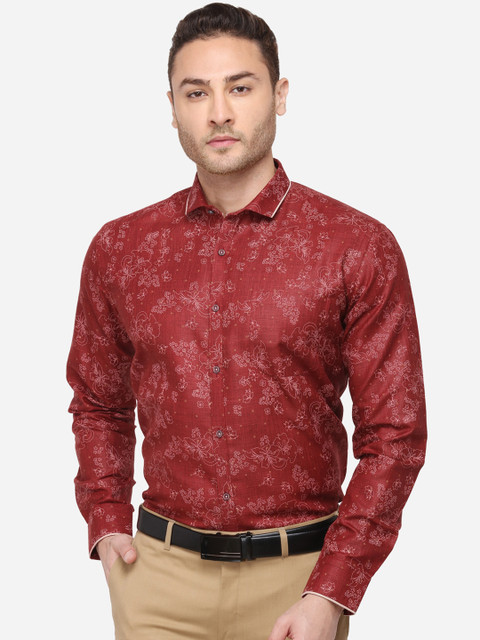 

Greenfibre Men Maroon Slim Fit Printed Formal Shirt